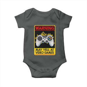 Funny Video Gamer Baby Onesie Warning May Yell At Video Games TS14 Dark Heather Print Your Wear