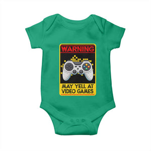Funny Video Gamer Baby Onesie Warning May Yell At Video Games TS14 Irish Green Print Your Wear