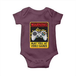 Funny Video Gamer Baby Onesie Warning May Yell At Video Games TS14 Maroon Print Your Wear