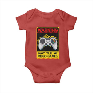 Funny Video Gamer Baby Onesie Warning May Yell At Video Games TS14 Red Print Your Wear