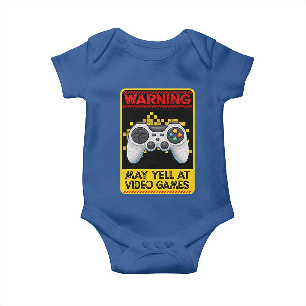 Funny Video Gamer Baby Onesie Warning May Yell At Video Games TS14 Royal Blue Print Your Wear