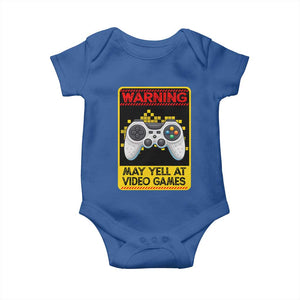 Funny Video Gamer Baby Onesie Warning May Yell At Video Games TS14 Royal Blue Print Your Wear