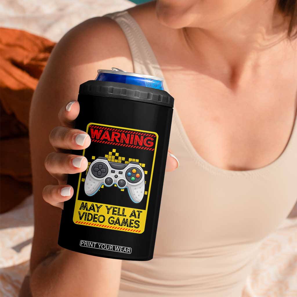 Funny Video Gamer 4 in 1 Can Cooler Tumbler Warning May Yell At Video Games TS14 Print Your Wear