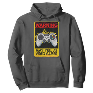 Funny Video Gamer Hoodie Warning May Yell At Video Games TS14 Dark Heather Print Your Wear