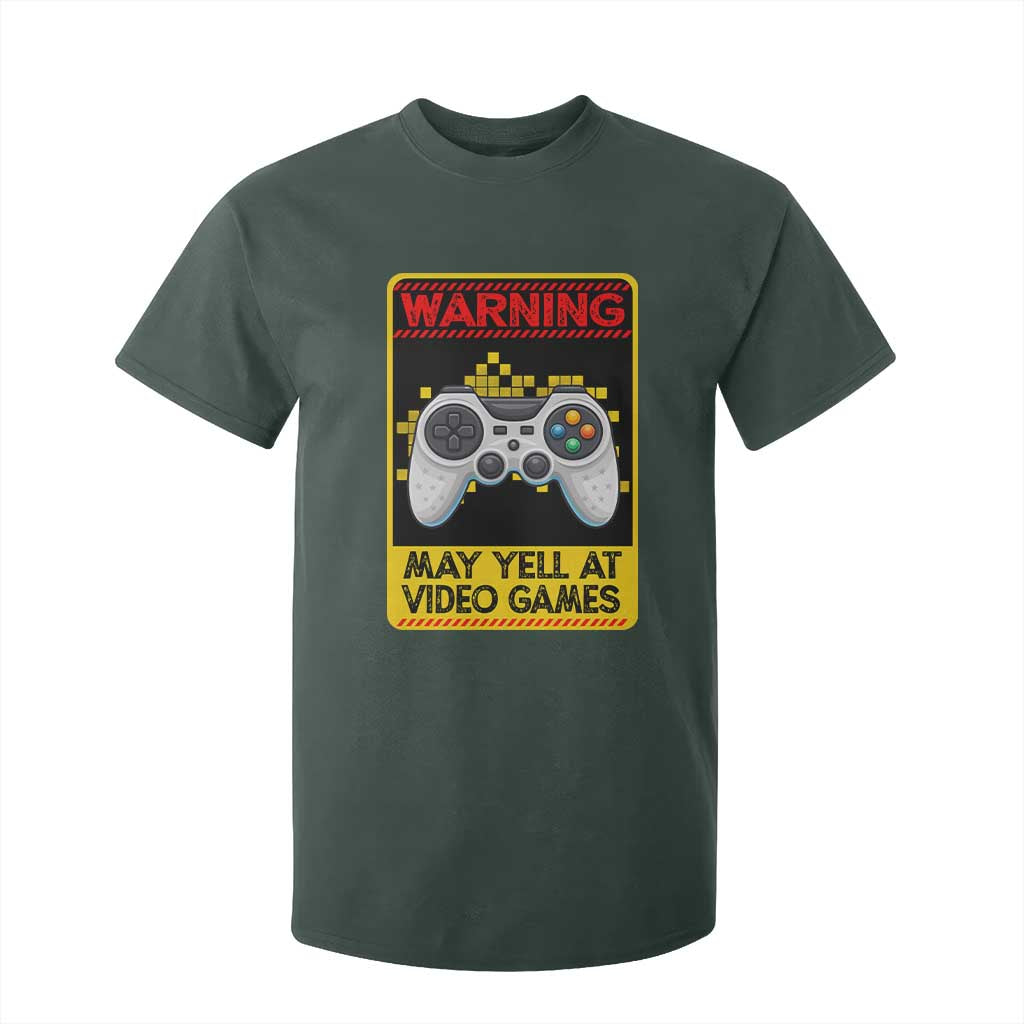 Funny Video Gamer T Shirt For Kid Warning May Yell At Video Games TS14 Dark Forest Green Print Your Wear