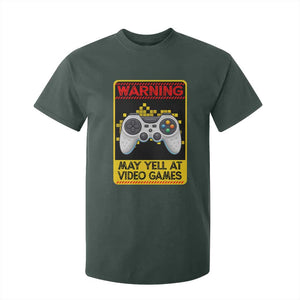 Funny Video Gamer T Shirt For Kid Warning May Yell At Video Games TS14 Dark Forest Green Print Your Wear