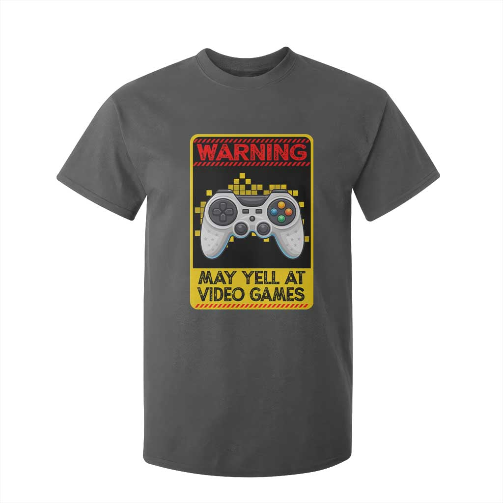Funny Video Gamer T Shirt For Kid Warning May Yell At Video Games TS14 Dark Heather Print Your Wear