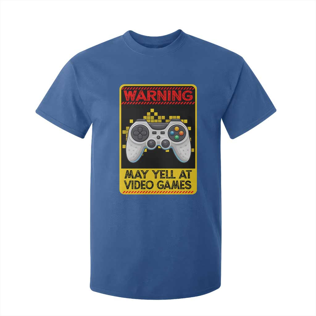 Funny Video Gamer T Shirt For Kid Warning May Yell At Video Games TS14 Royal Blue Print Your Wear