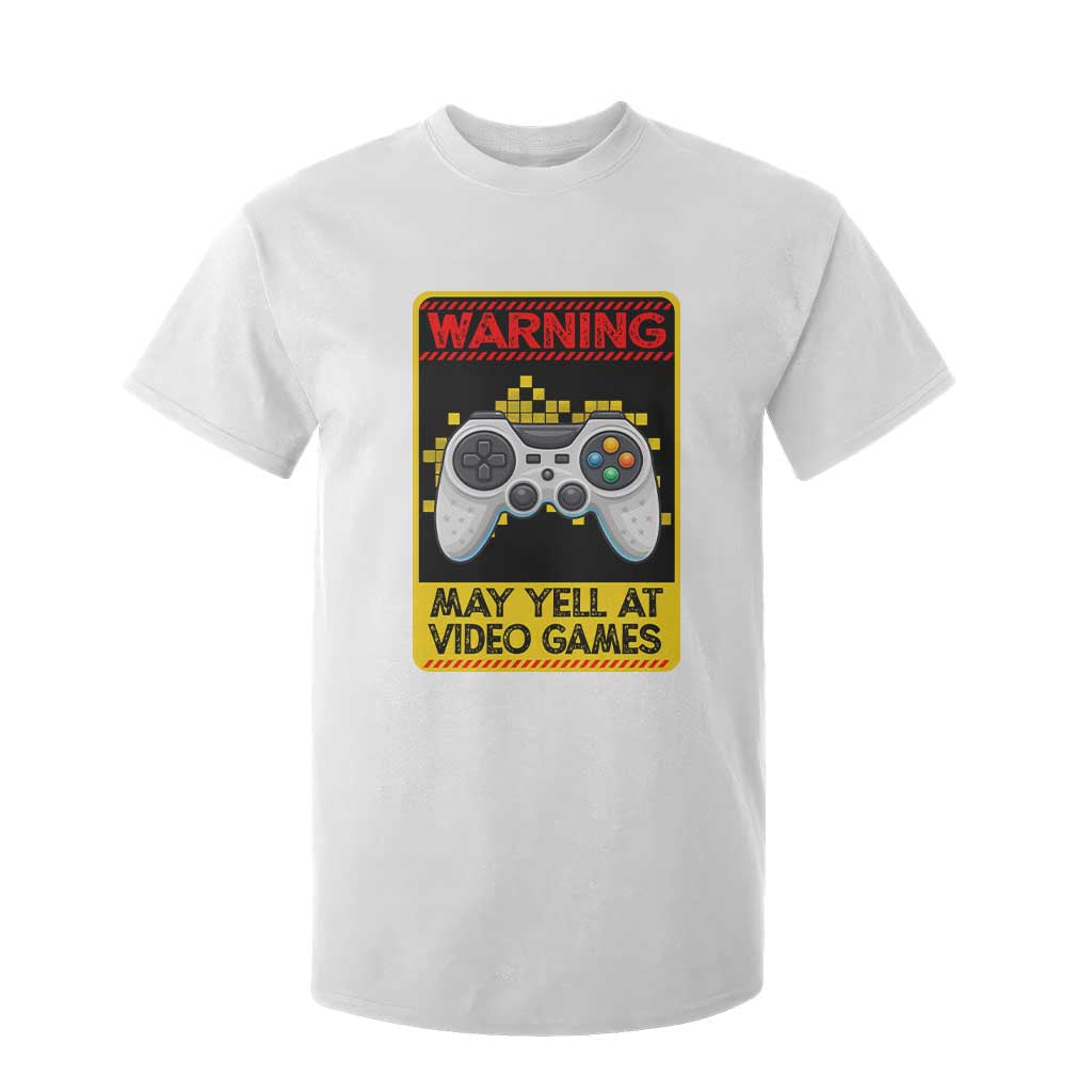 Funny Video Gamer T Shirt For Kid Warning May Yell At Video Games TS14 White Print Your Wear