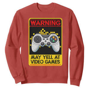 Funny Video Gamer Sweatshirt Warning May Yell At Video Games TS14 Red Print Your Wear