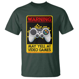 Funny Video Gamer T Shirt Warning May Yell At Video Games TS14 Dark Forest Green Print Your Wear