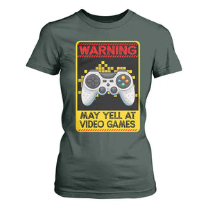 Funny Video Gamer T Shirt For Women Warning May Yell At Video Games TS14 Dark Forest Green Print Your Wear