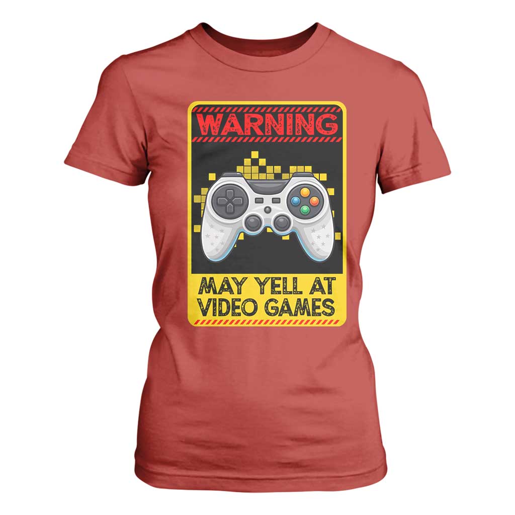 Funny Video Gamer T Shirt For Women Warning May Yell At Video Games TS14 Red Print Your Wear