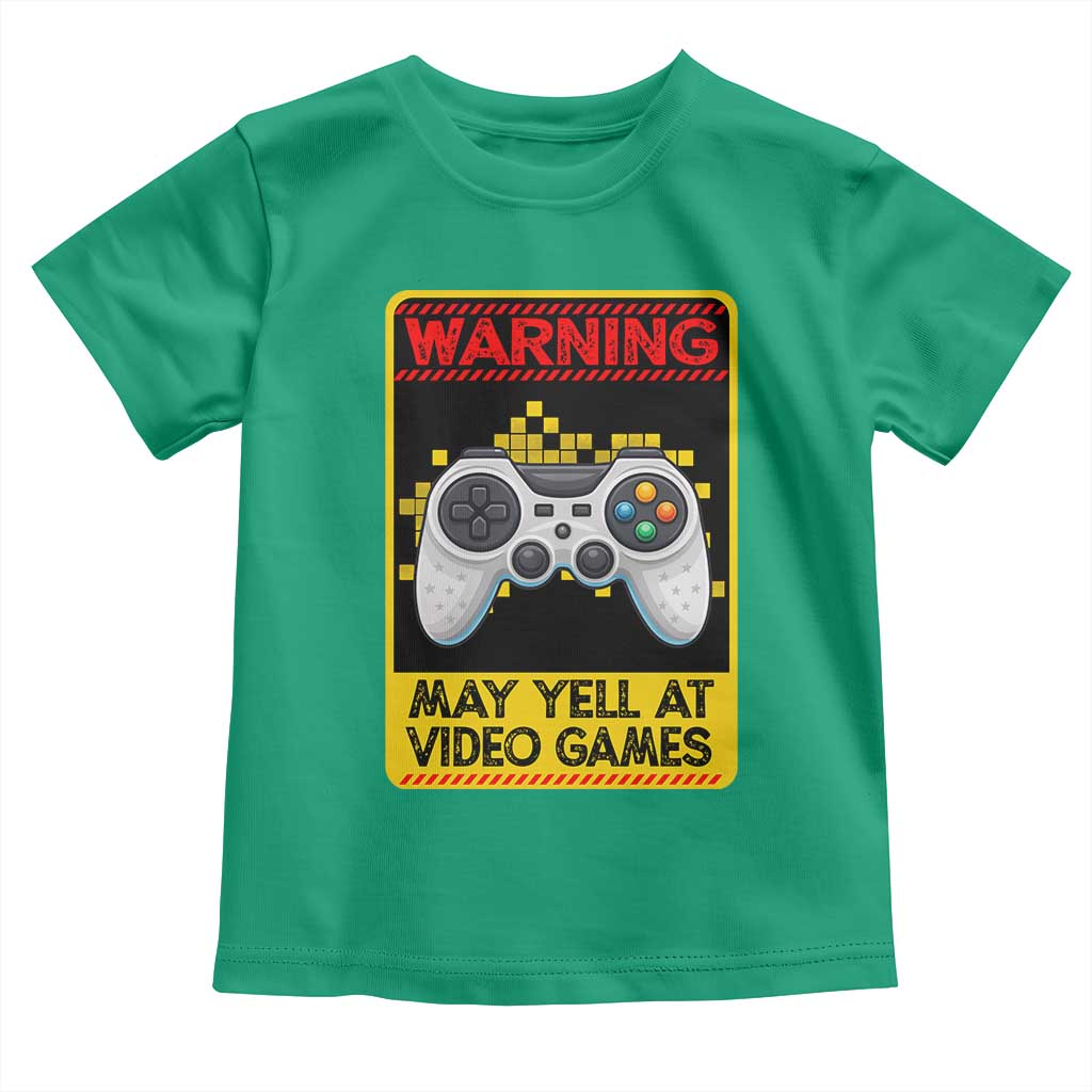 Funny Video Gamer Toddler T Shirt Warning May Yell At Video Games TS14 Irish Green Print Your Wear