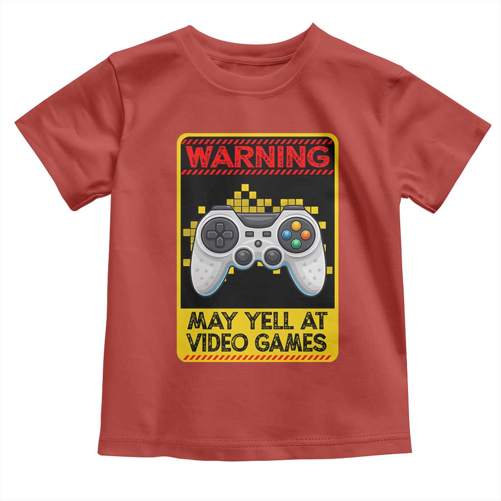 Funny Video Gamer Toddler T Shirt Warning May Yell At Video Games TS14 Red Print Your Wear