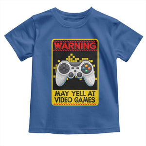 Funny Video Gamer Toddler T Shirt Warning May Yell At Video Games TS14 Royal Blue Print Your Wear