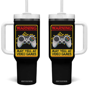 Funny Video Gamer Tumbler With Handle Warning May Yell At Video Games TS14 One Size: 40 oz Black Print Your Wear