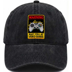 Funny Video Gamer Washed Cotton Baseball Cap Warning May Yell At Video Games TS14 Washed Cap Universal Fit Black Print Your Wear