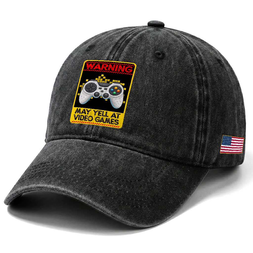 Funny Video Gamer Washed Cotton Baseball Cap Warning May Yell At Video Games TS14 Print Your Wear