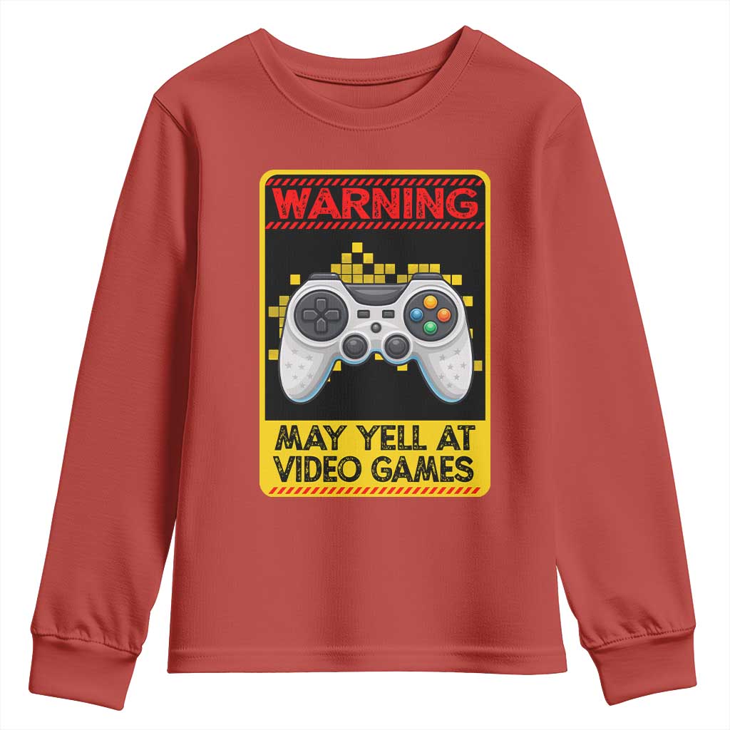 Funny Video Gamer Youth Sweatshirt Warning May Yell At Video Games TS14 Red Print Your Wear