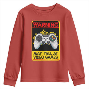 Funny Video Gamer Youth Sweatshirt Warning May Yell At Video Games TS14 Red Print Your Wear