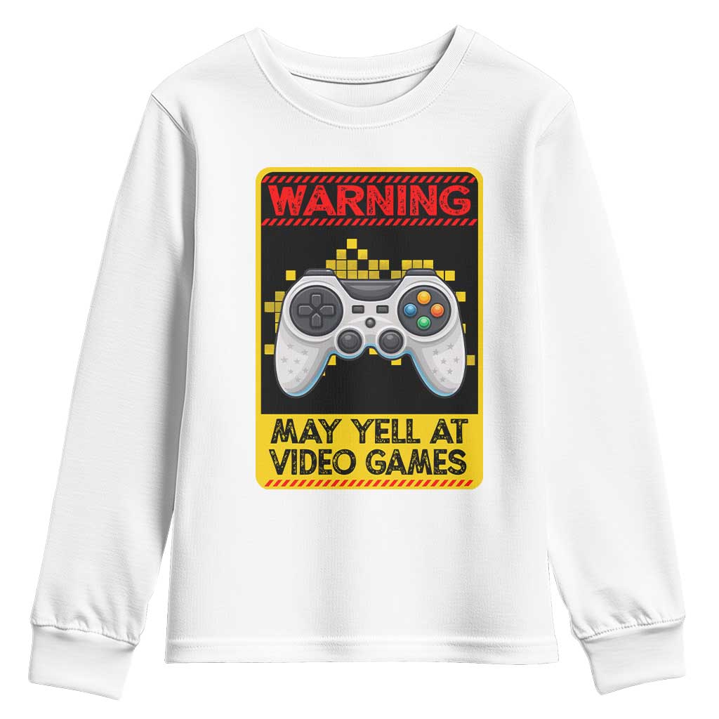 Funny Video Gamer Youth Sweatshirt Warning May Yell At Video Games TS14 White Print Your Wear
