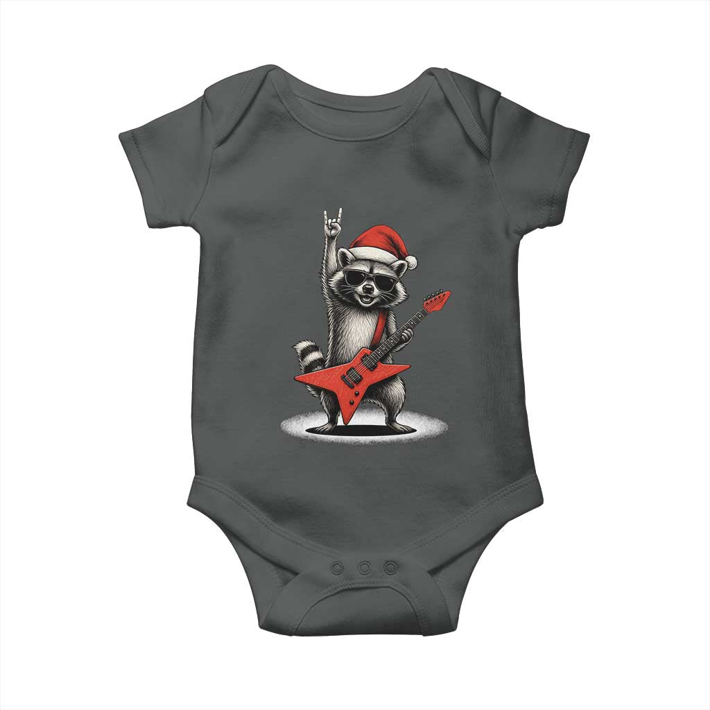 Funny Raccoon Rock Music Christmas Baby Onesie TS14 Dark Heather Print Your Wear