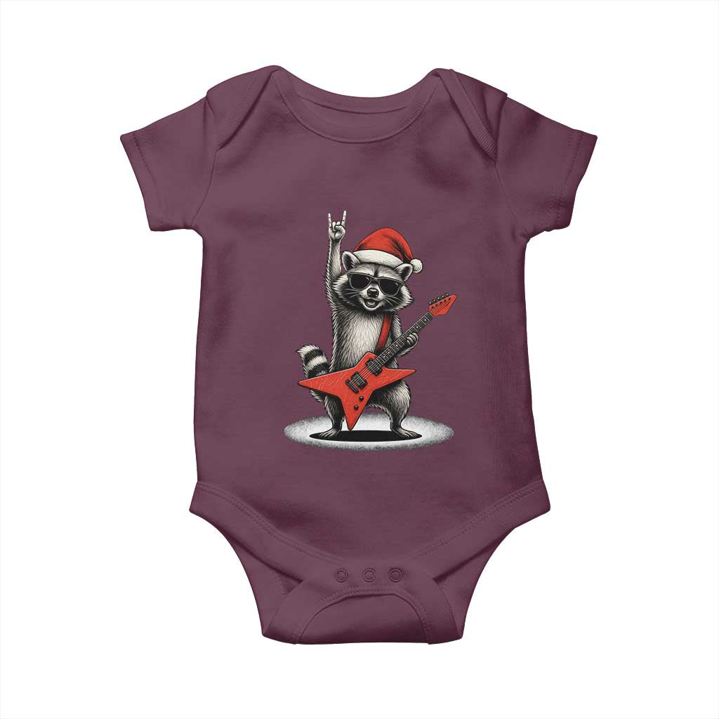 Funny Raccoon Rock Music Christmas Baby Onesie TS14 Maroon Print Your Wear