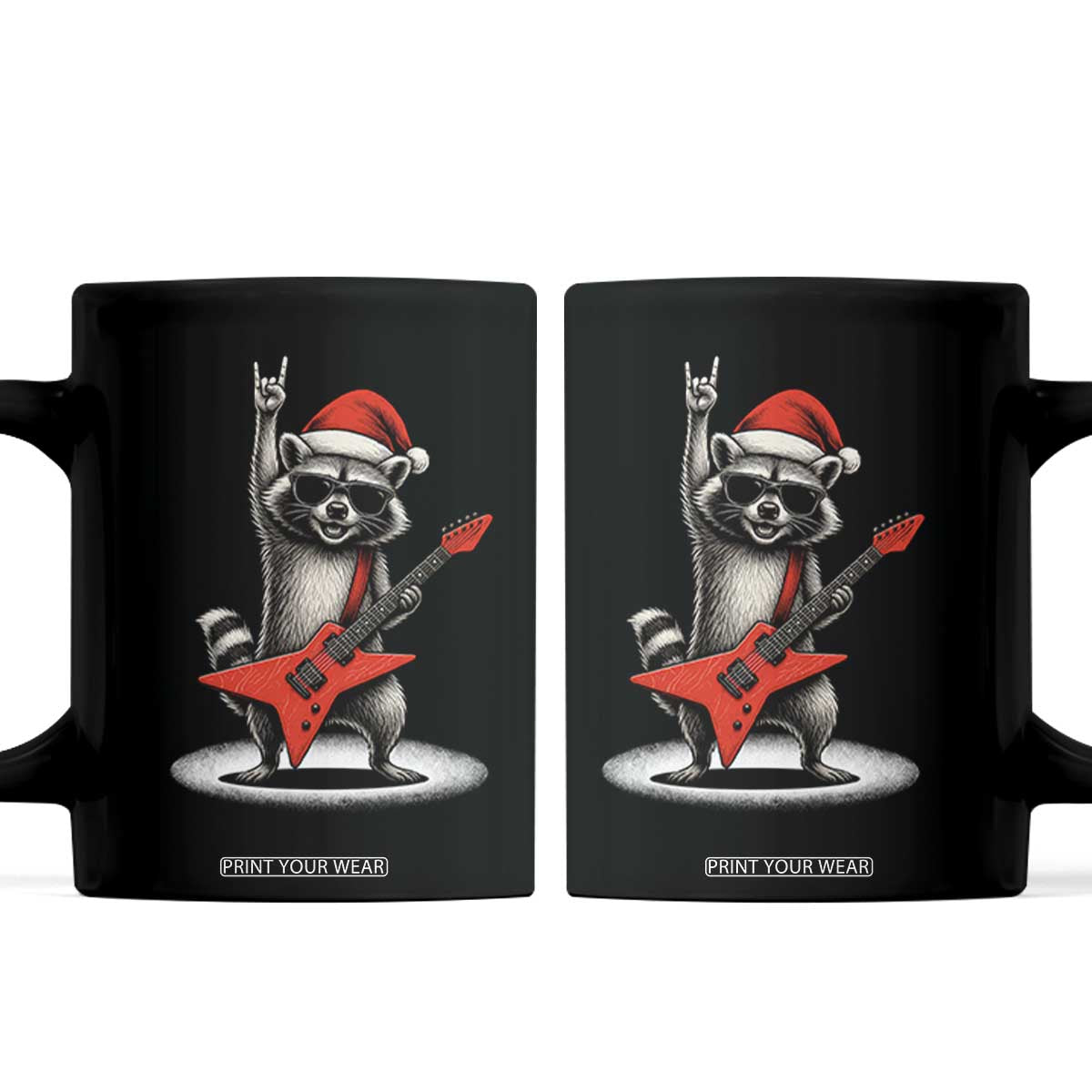 Funny Raccoon Rock Music Christmas Coffee Mug TS14 Black Print Your Wear