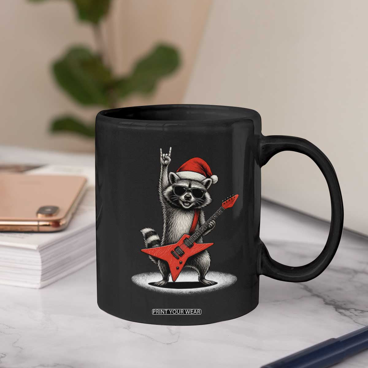 Funny Raccoon Rock Music Christmas Coffee Mug TS14 Print Your Wear
