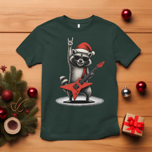 Funny Raccoon Rock Music Christmas T Shirt TS14 Dark Forest Green Print Your Wear