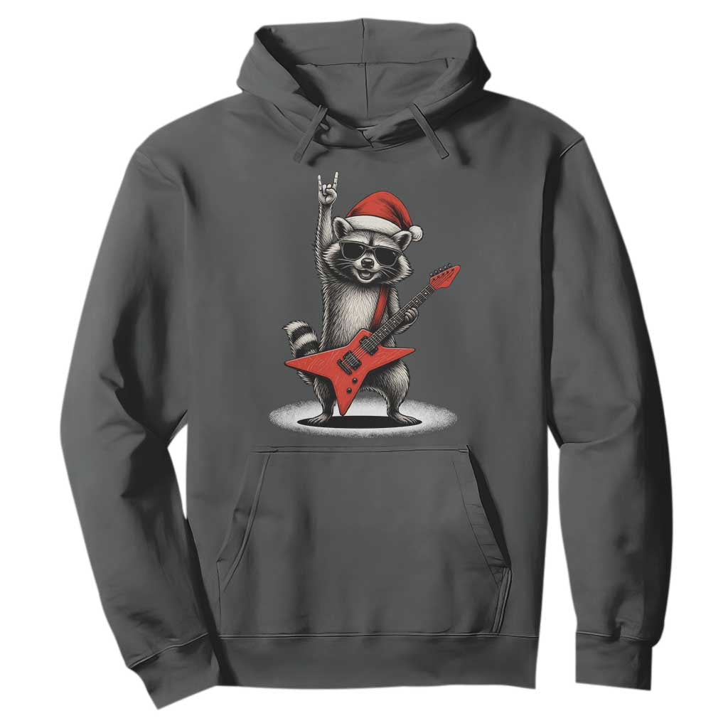 Funny Raccoon Rock Music Christmas Hoodie TS14 Dark Heather Print Your Wear