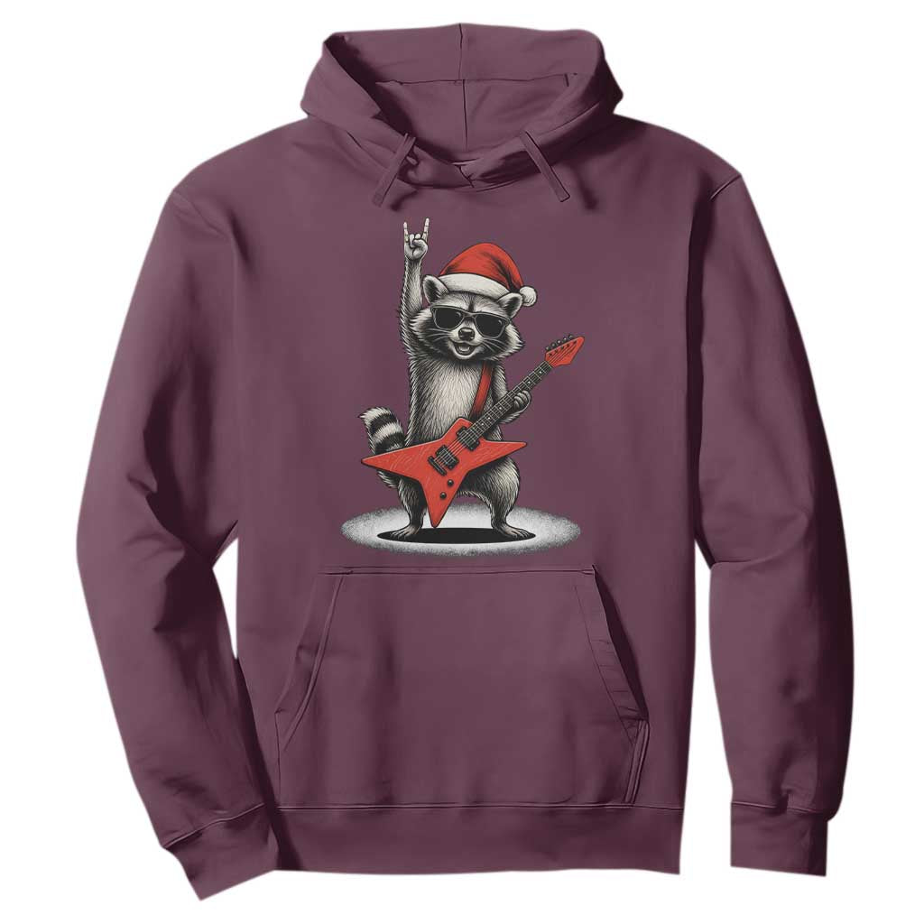 Funny Raccoon Rock Music Christmas Hoodie TS14 Maroon Print Your Wear