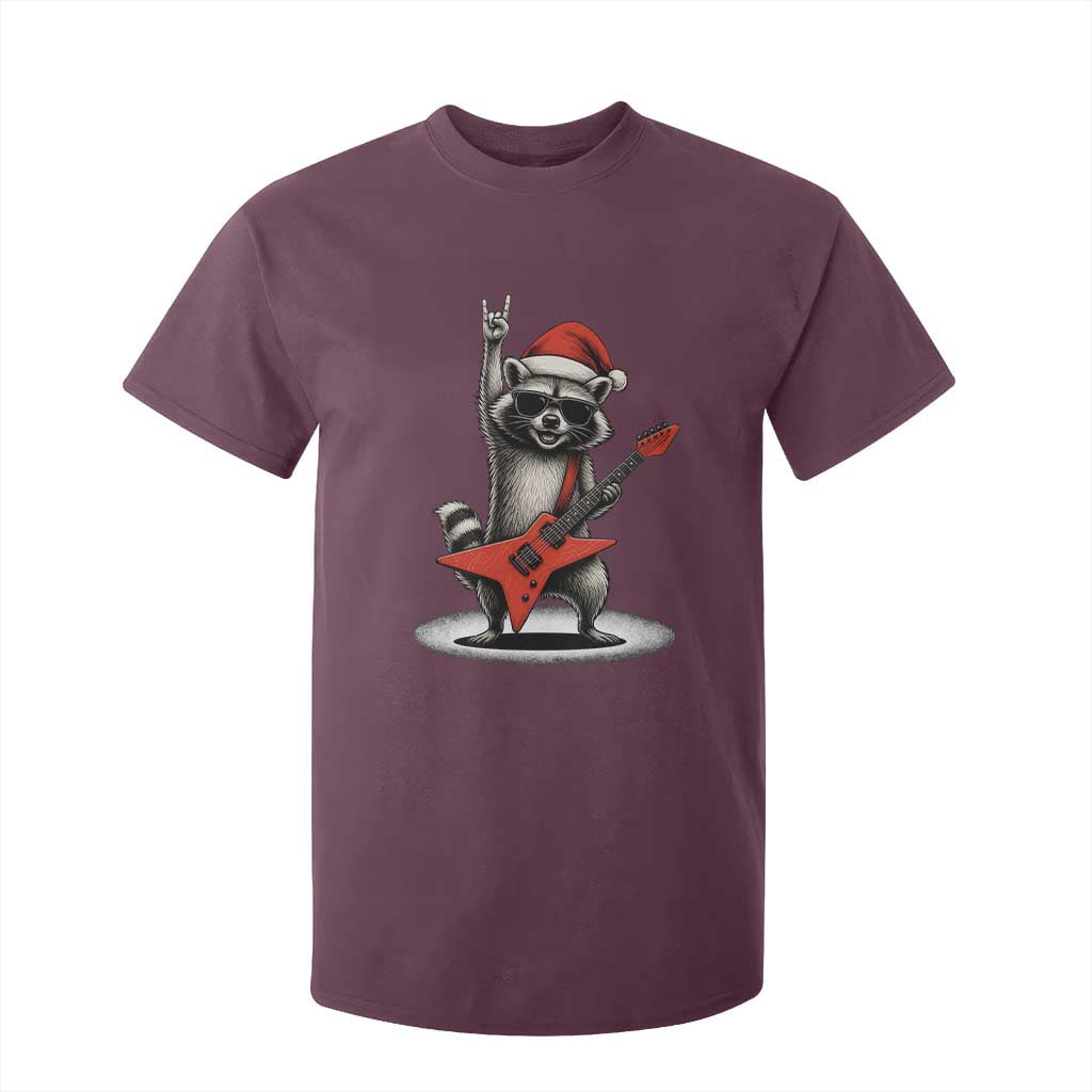 Funny Raccoon Rock Music Christmas T Shirt For Kid TS14 Maroon Print Your Wear