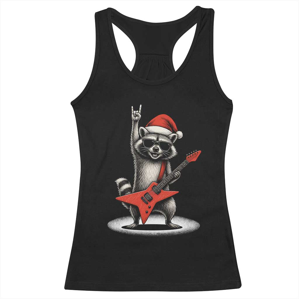 Funny Raccoon Rock Music Christmas Racerback Tank Top TS14 Black Print Your Wear