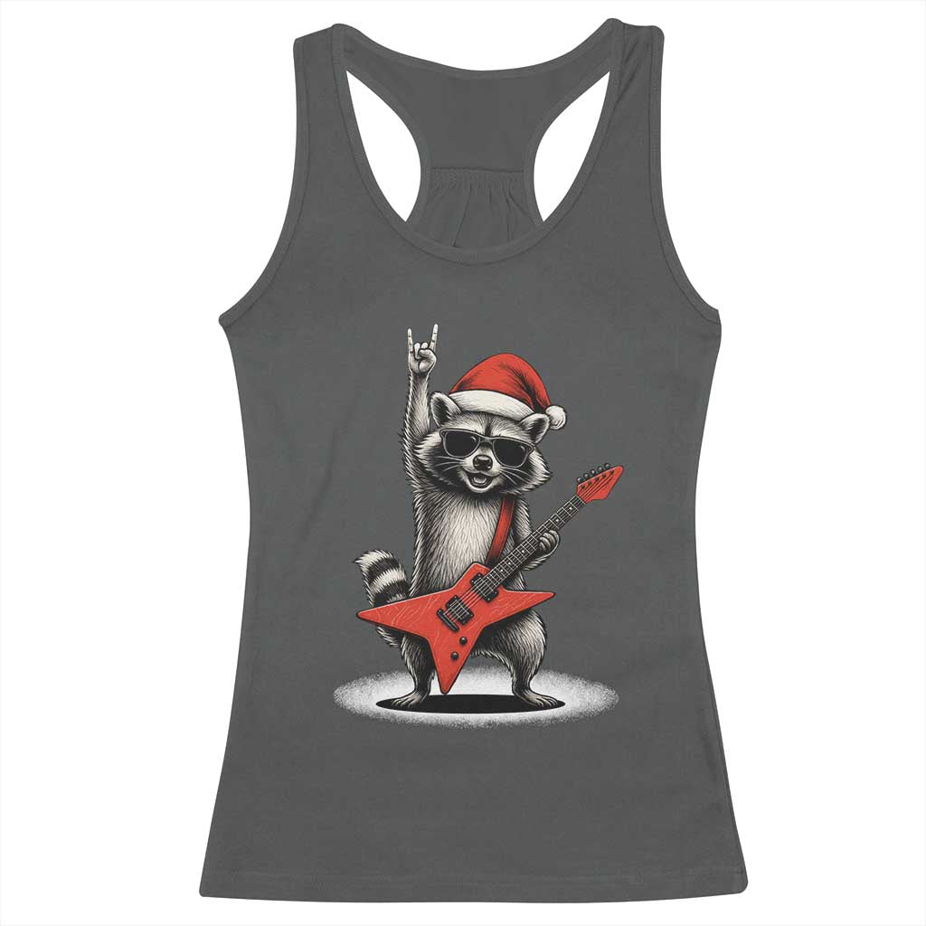 Funny Raccoon Rock Music Christmas Racerback Tank Top TS14 Dark Heather Print Your Wear