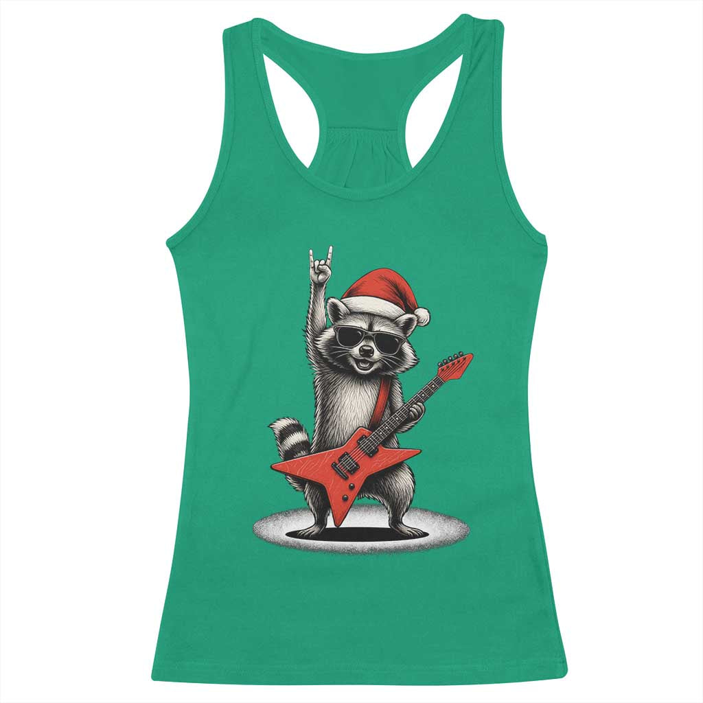 Funny Raccoon Rock Music Christmas Racerback Tank Top TS14 Irish Green Print Your Wear
