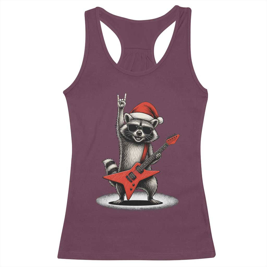 Funny Raccoon Rock Music Christmas Racerback Tank Top TS14 Maroon Print Your Wear