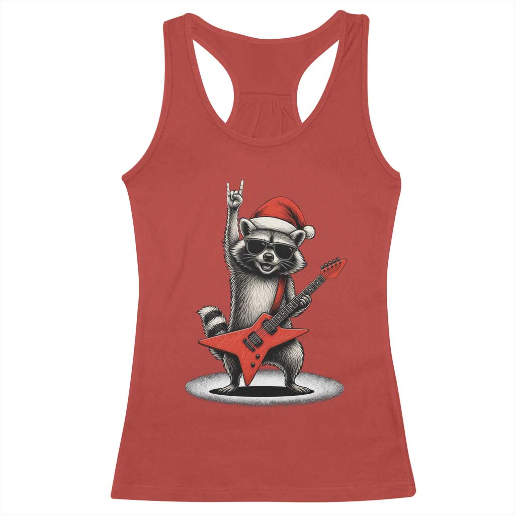 Funny Raccoon Rock Music Christmas Racerback Tank Top TS14 Red Print Your Wear