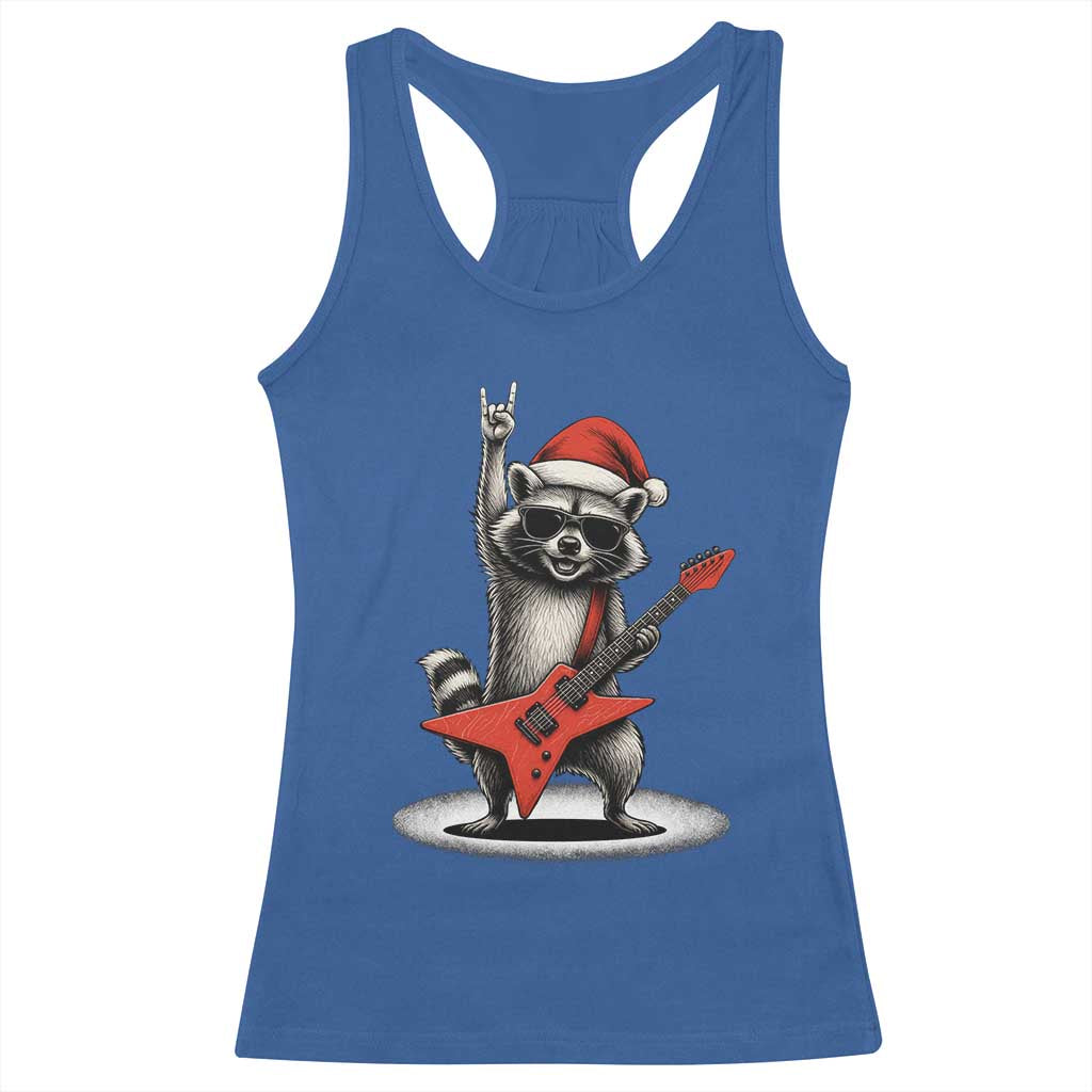Funny Raccoon Rock Music Christmas Racerback Tank Top TS14 Royal Blue Print Your Wear