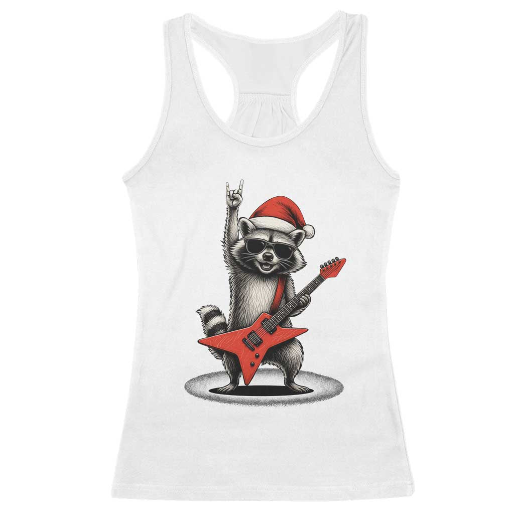 Funny Raccoon Rock Music Christmas Racerback Tank Top TS14 White Print Your Wear