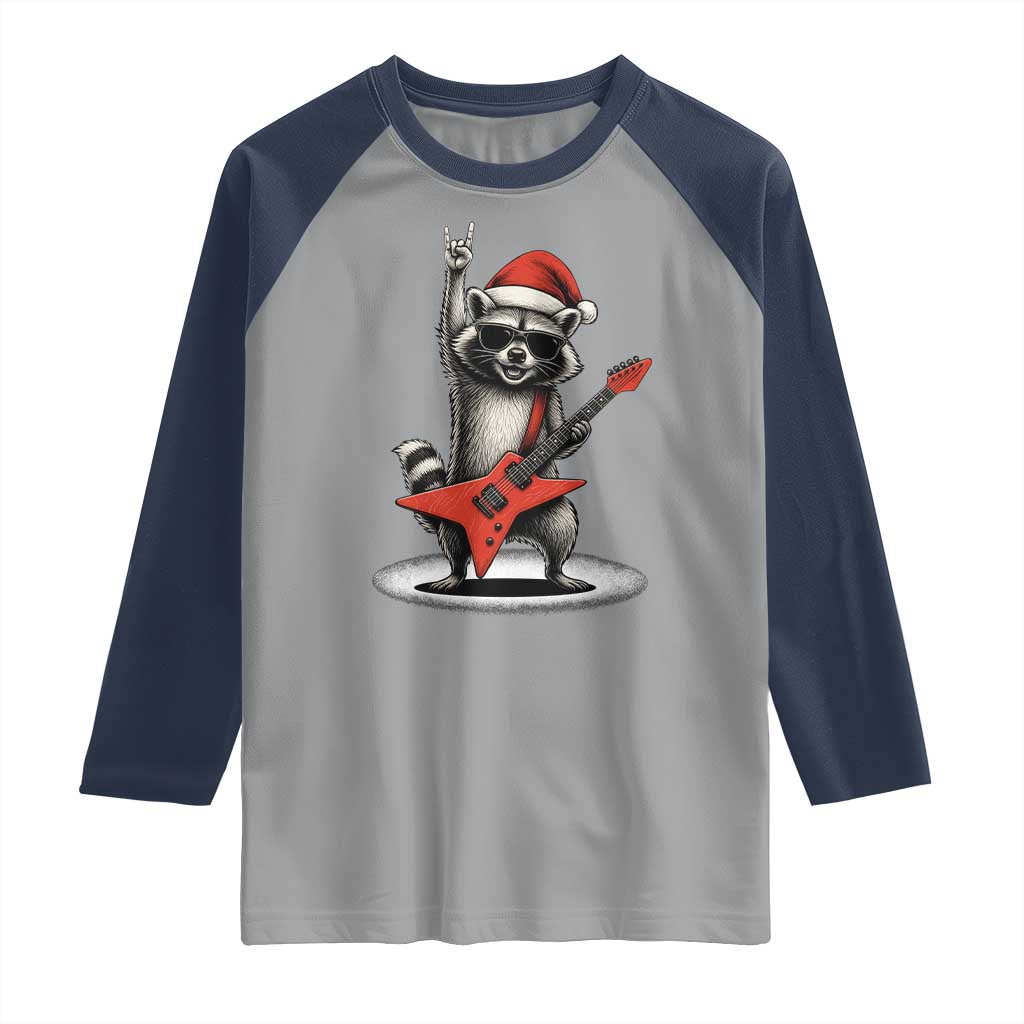 Funny Raccoon Rock Music Christmas Raglan Shirt TS14 Sport Gray Navy Print Your Wear