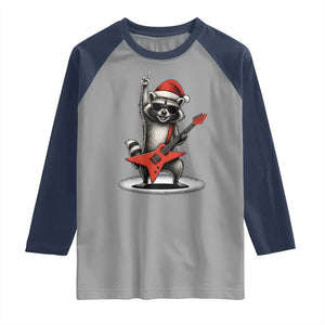 Funny Raccoon Rock Music Christmas Raglan Shirt TS14 Sport Gray Navy Print Your Wear