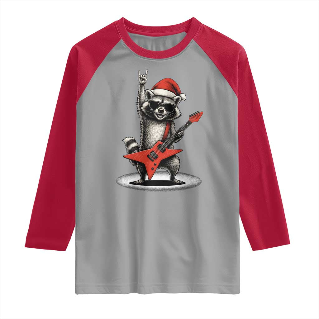 Funny Raccoon Rock Music Christmas Raglan Shirt TS14 Sport Gray Red Print Your Wear