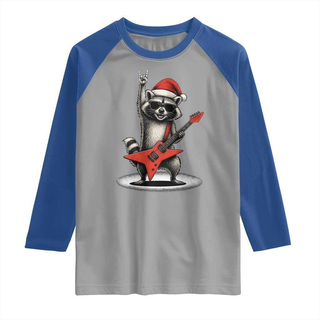 Funny Raccoon Rock Music Christmas Raglan Shirt TS14 Sport Gray Royal Print Your Wear