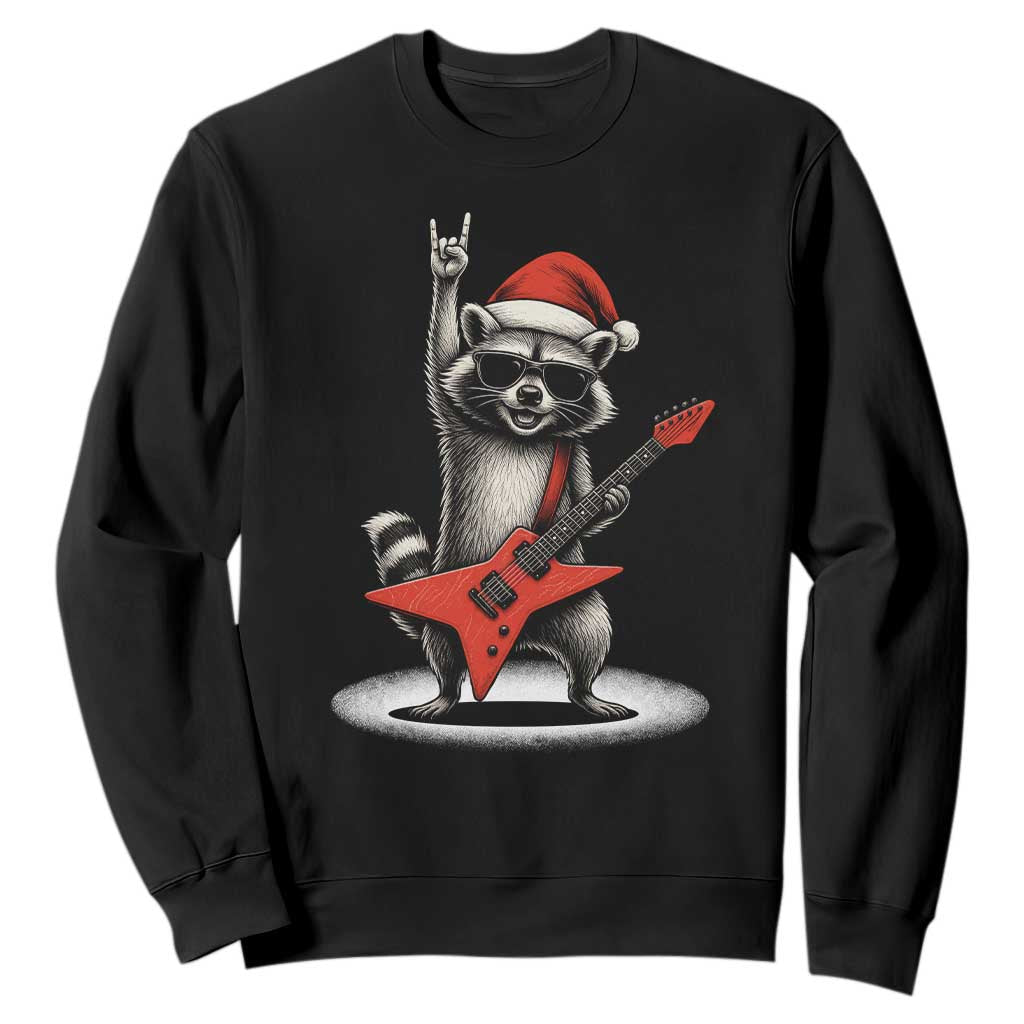 Funny Raccoon Rock Music Christmas Sweatshirt TS14 Black Print Your Wear