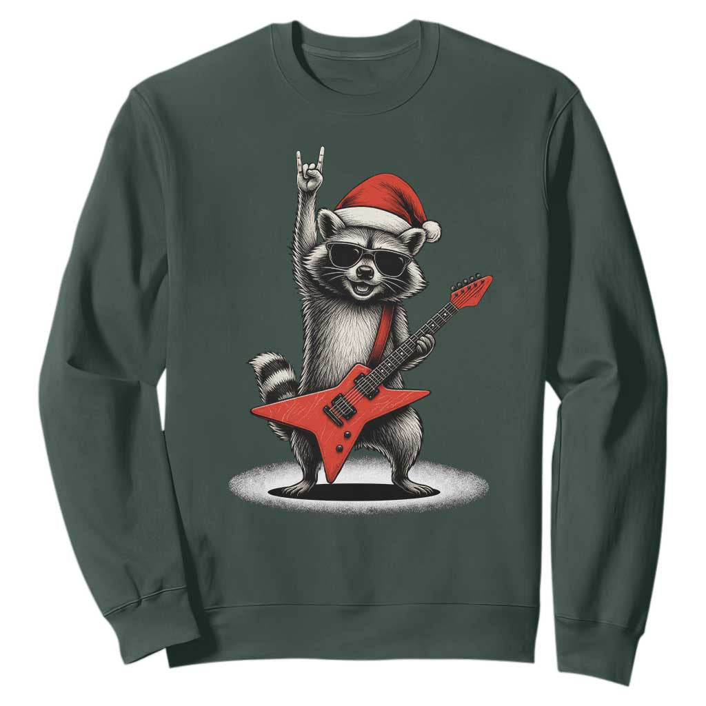 Funny Raccoon Rock Music Christmas Sweatshirt TS14 Dark Forest Green Print Your Wear