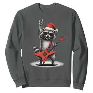 Funny Raccoon Rock Music Christmas Sweatshirt TS14 Dark Heather Print Your Wear