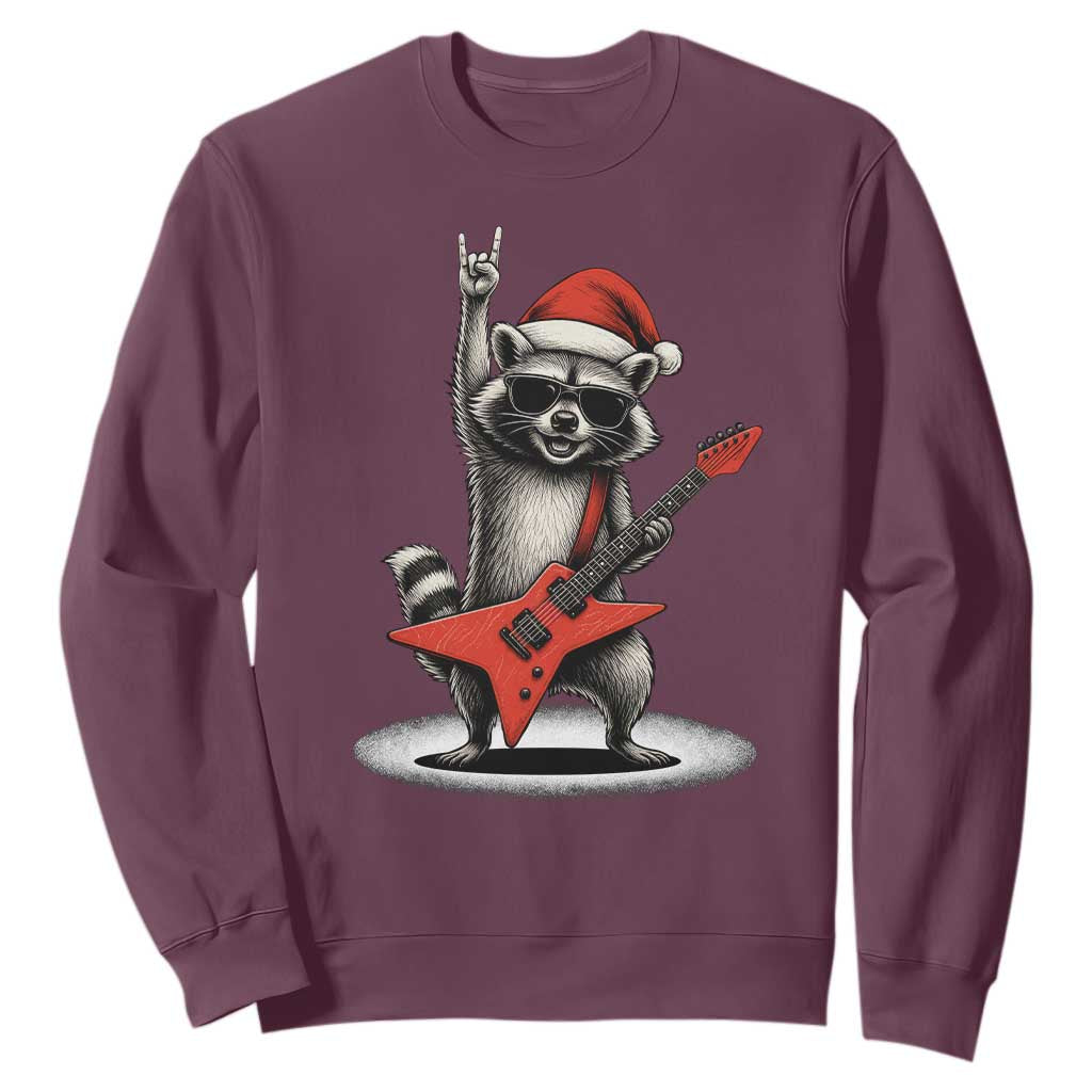 Funny Raccoon Rock Music Christmas Sweatshirt TS14 Maroon Print Your Wear