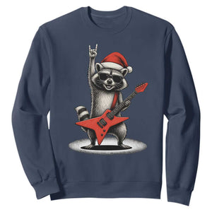 Funny Raccoon Rock Music Christmas Sweatshirt TS14 Navy Print Your Wear